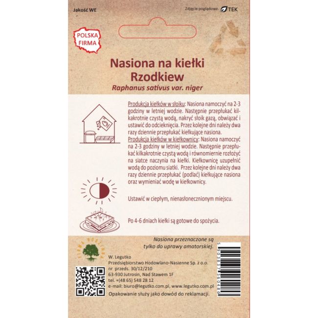 BIO EKO - Nasiona na kiełki - Rzodkiew - Nasiona - W. Legutko