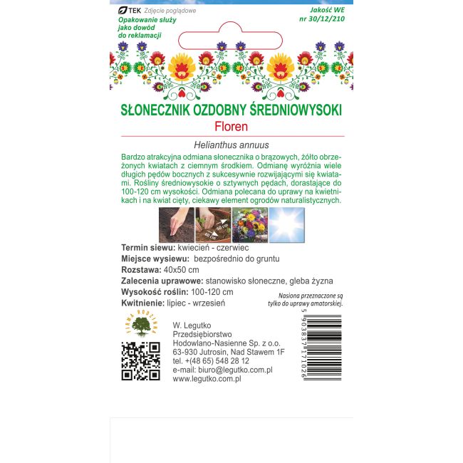 Słonecznik Floren brązowy 1g - Nasiona - W. Legutko