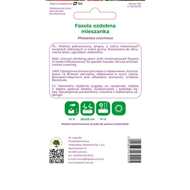 Fasola ozdobna mieszanka 10g - Nasiona - W. Legutko