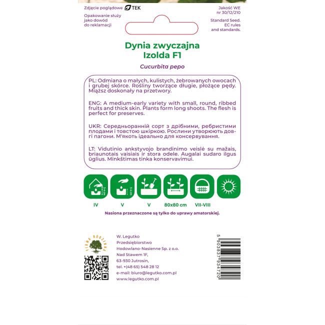 Dynia zwyczajna Izolda F1 3g - Nasiona - W. Legutko