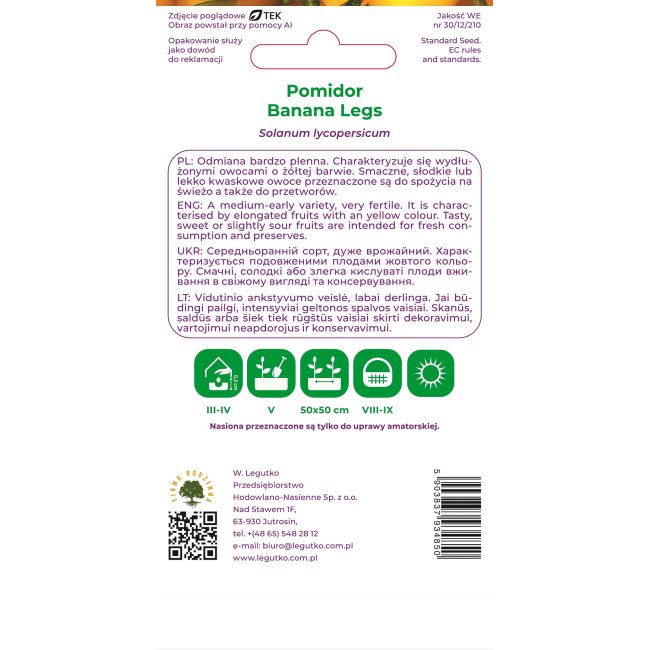 Pomidor Banana Legs 0,5g - Nasiona - W. Legutko