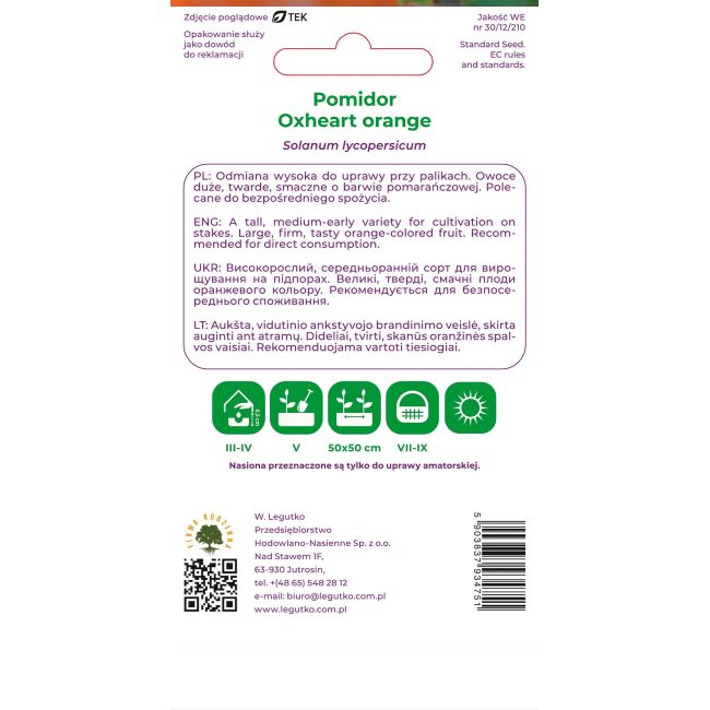 Pomidor Oxheart Orange 0,2g - Nasiona - W. Legutko