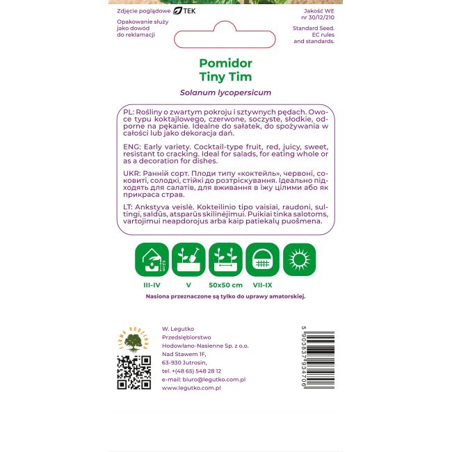 Pomidor Tiny Tim 0,4g - Nasiona - W. Legutko
