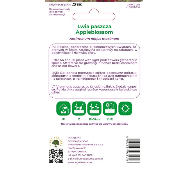 Lwia paszcza Appleblossom różowa 0,6g - Nasiona - W. Legutko