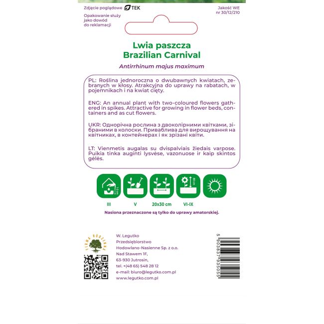 Lwia paszcza Brazilian Carnival 0,6g - Nasiona - W. Legutko