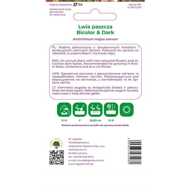 Lwia paszcza Bicolor & Dark mieszanka 0,6g - Nasiona - W. Legutko