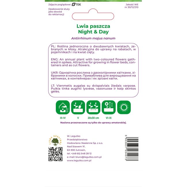 Lwia paszcza Night & Day 0,6g - Nasiona - W. Legutko