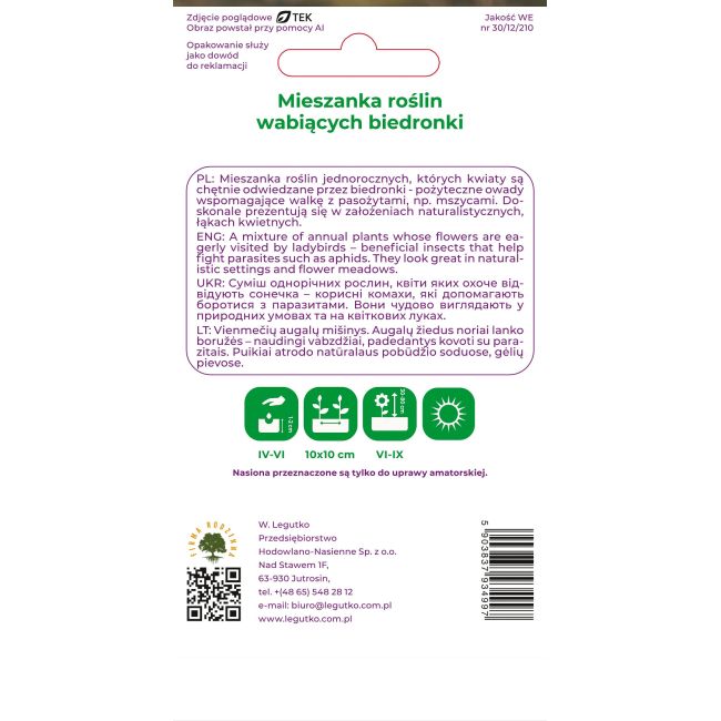 Mieszanka roślin wabiących biedronki 3g - Nasiona - W. Legutko