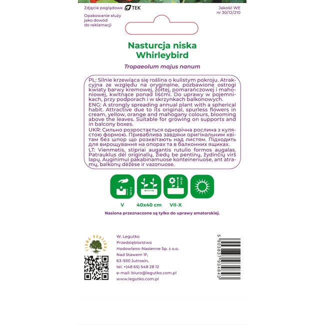 Nasturcja niska Whirleybird mieszanka 3g - Nasiona - W. Legutko
