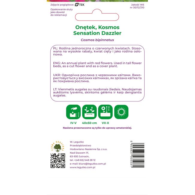 Onętek, Kosmos Sensation Dazzler czerwony 1g - Nasiona - W. Legutko