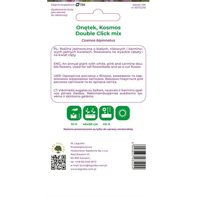 Onętek, Kosmos Double Click mieszanka 1g - Nasiona - W. Legutko