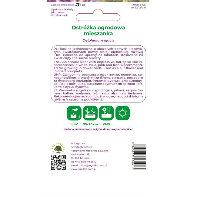 Ostróżka ogrodowa mieszanka 0,5g - Nasiona - W. Legutko