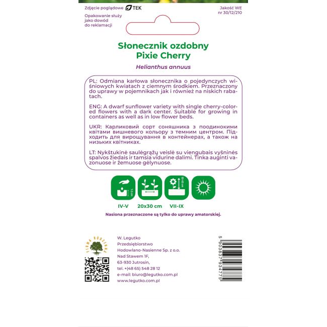 Słonecznik ozdobny Pixie Cherry 2g - Nasiona - W. Legutko