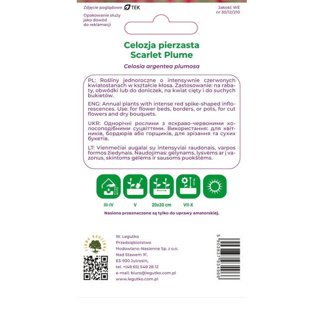 Celozja pierzasta Scarlet Plume czerwona 0,3g - Nasiona - W. Legutko