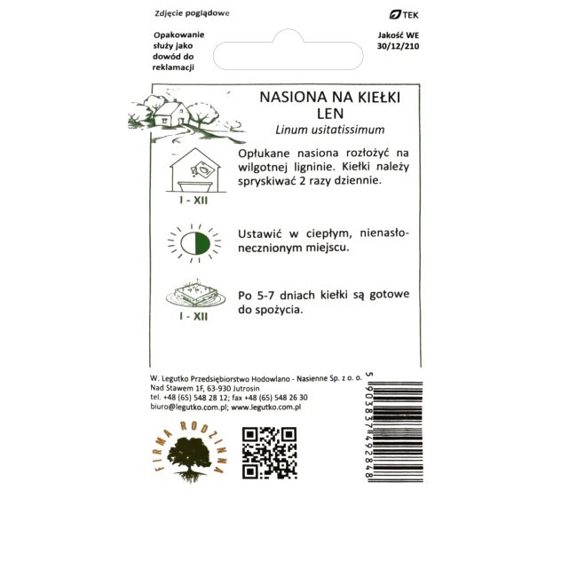 Nasiona na kiełki len zwyczajny 5g - Nasiona - W. Legutko