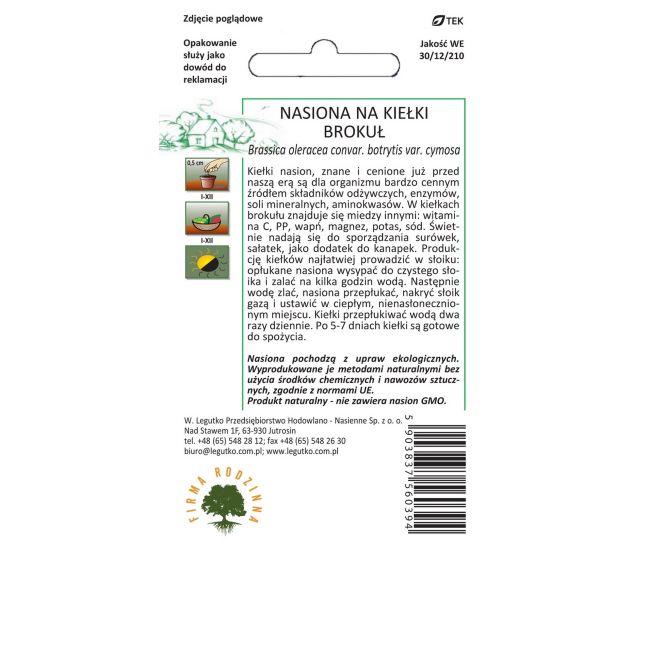 Nasiona na kiełki BIO brokuł 5g - Nasiona - W. Legutko