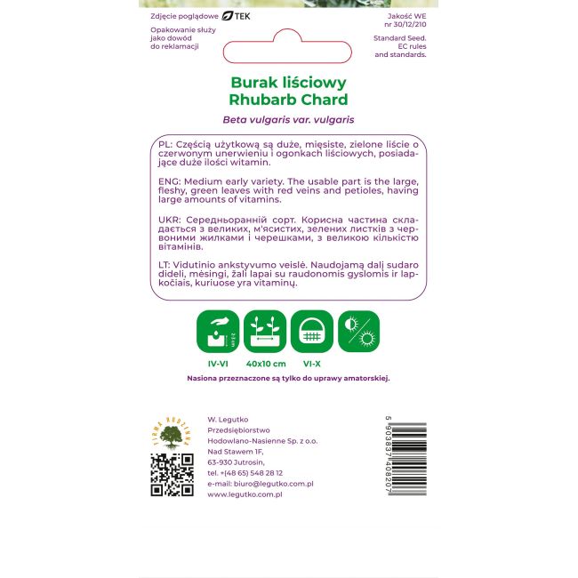 Burak liściowy Rhubarb Chard 5g - Nasiona - W. Legutko