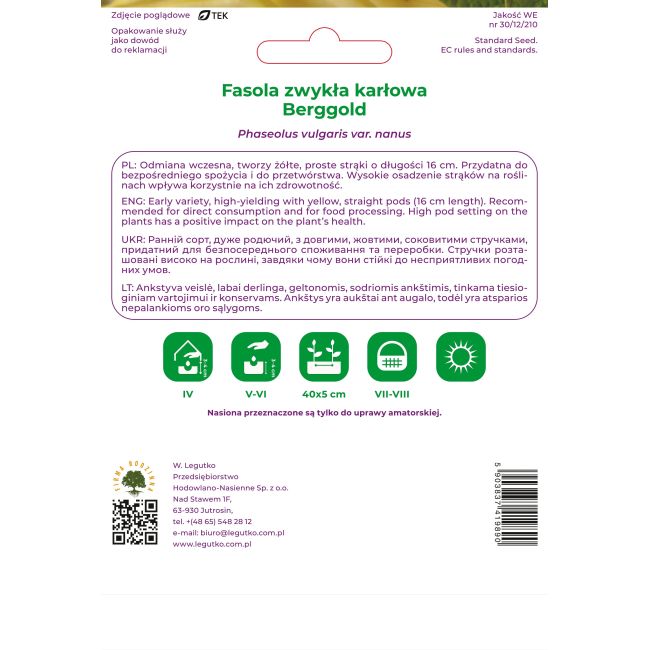 Fasola zwykła Berggold 50g - Nasiona - W. Legutko