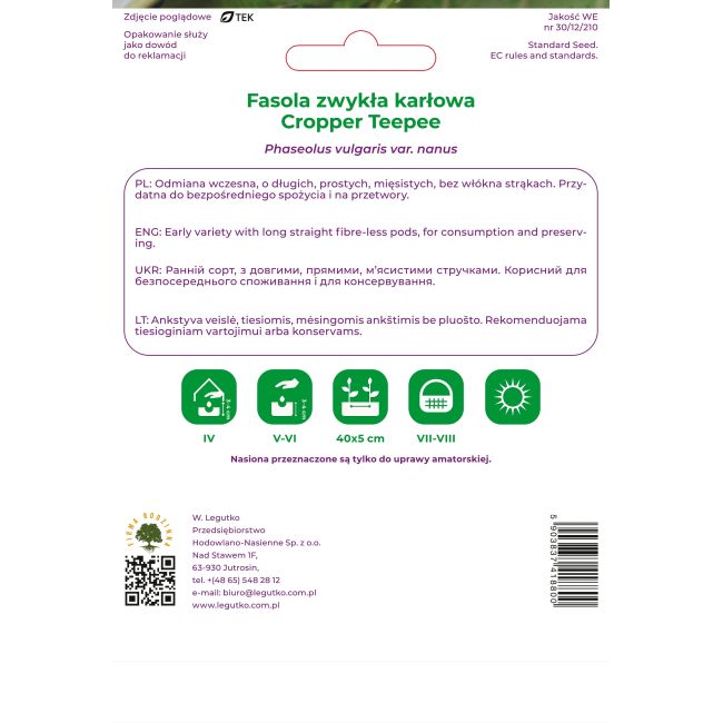 Fasola zwykła Cropper Teepee 40g - Nasiona - W. Legutko