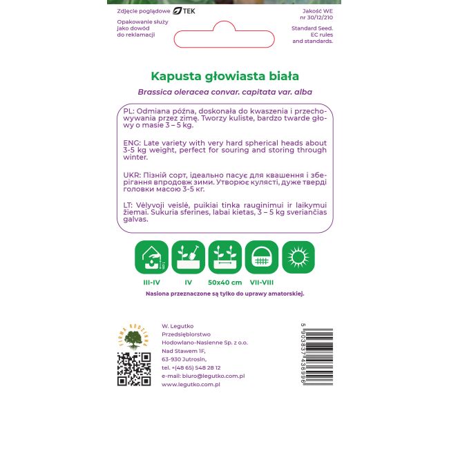 Kapusta głowiasta Cuor di bue grosso 1g - Nasiona - W. Legutko