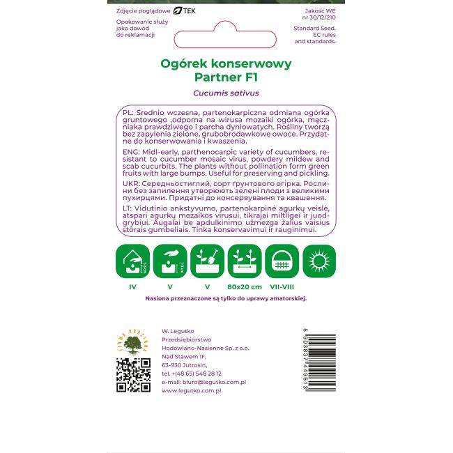 Ogórek Partner F1 2g - Nasiona - W. Legutko
