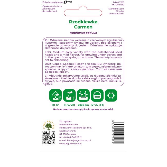 Rzodkiewka Carmen 10g - Nasiona - W. Legutko