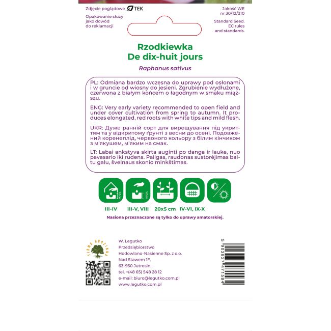 Rzodkiewka De dixhuit jours 7.50g - Nasiona - W. Legutko