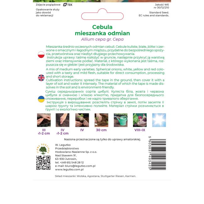 Cebula mieszanka odmian 7m taśma - Nasiona - W. Legutko