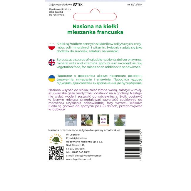 Nasiona na kiełki mieszanka francuska 20g - Nasiona - W. Legutko