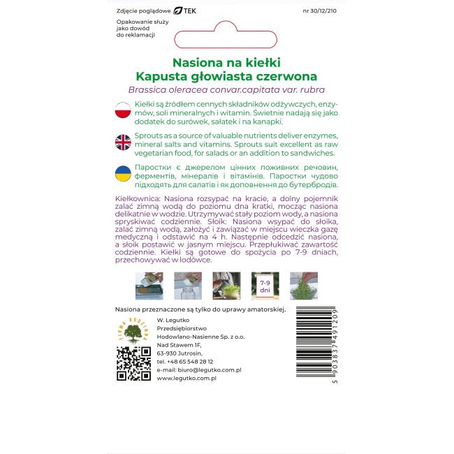 Nasiona na kiełki kapusta gł. czerwona 10g - Nasiona - W. Legutko