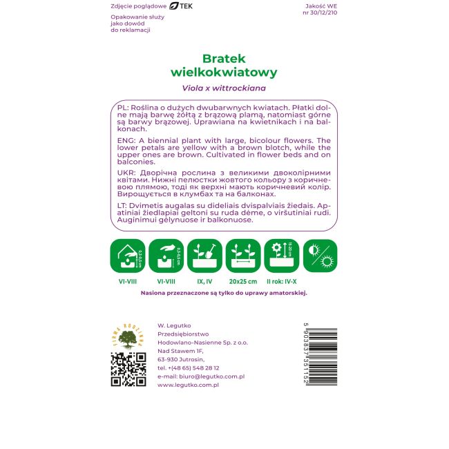 Bratek brązowo-żółty 0.40g - Nasiona - W. Legutko