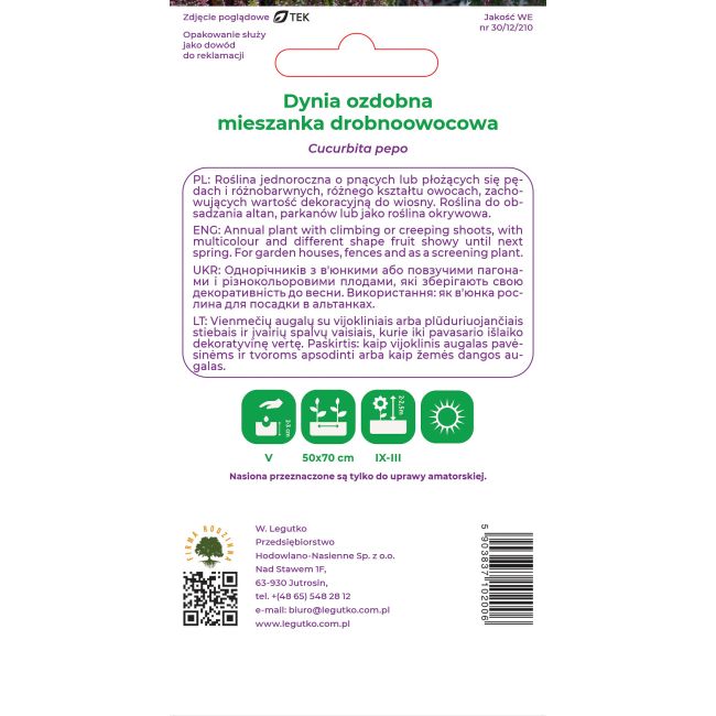 Dynia ozdobna mieszanka 3g - Nasiona - W. Legutko
