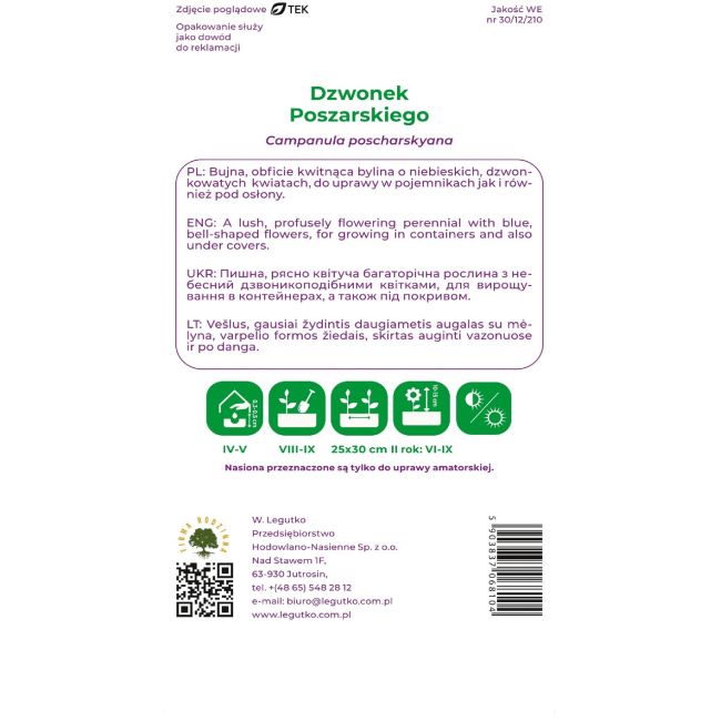 Dzwonek Poszarskiego niebieskie 0.03g - Nasiona - W. Legutko