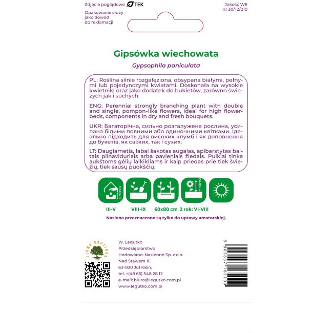Gipsówka wiechowata biała 1g - Nasiona - W. Legutko