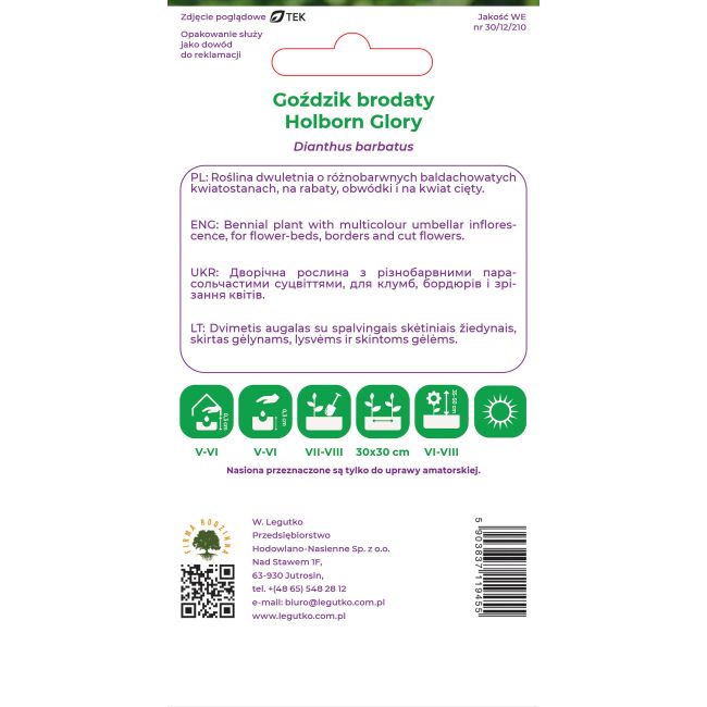 Goździk brodaty Holborn Glory purpurowo-czerwony 0.50g - Nasiona - W. Legutko