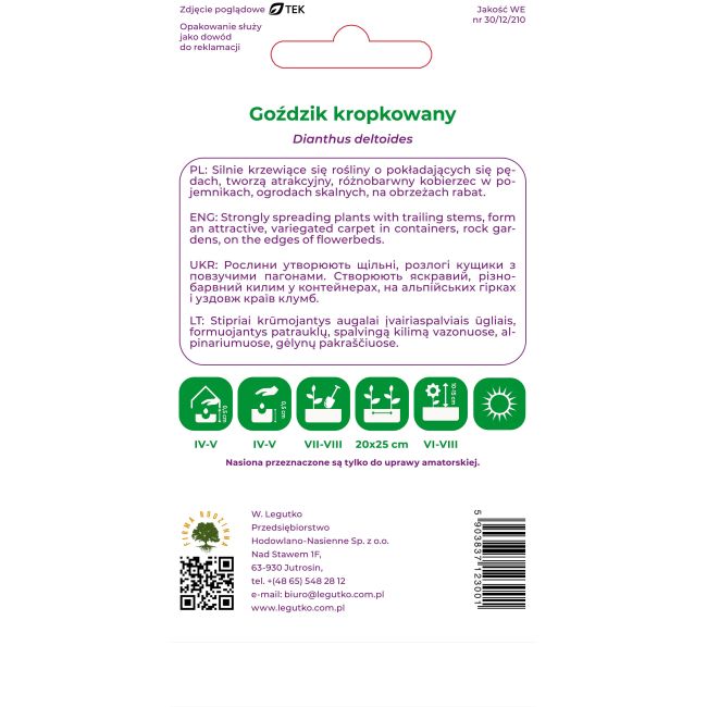 Goździk kropkowany karminowo-czerwony 0.30g - Nasiona - W. Legutko