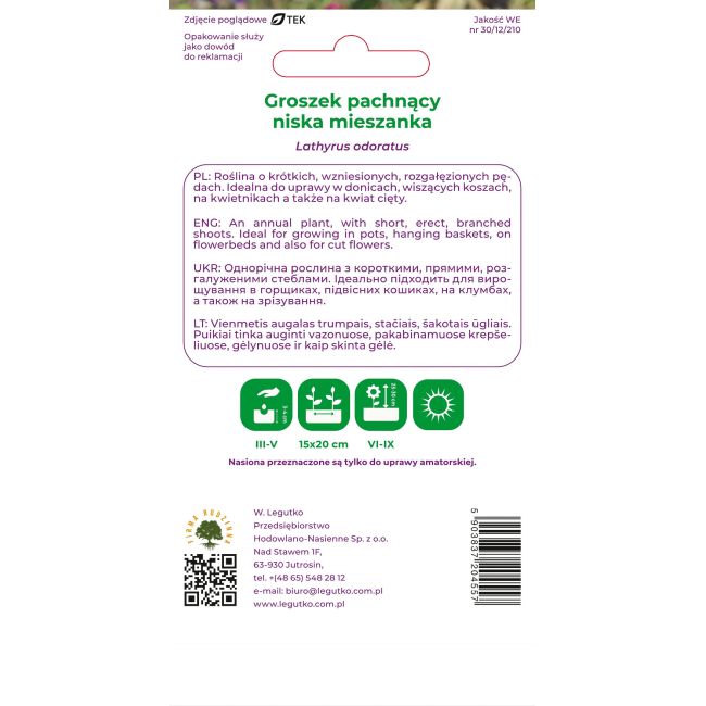 Groszek pachnący mieszanka karł. 3g - Nasiona - W. Legutko