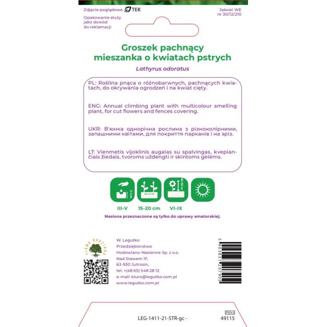 Groszek pachnący mieszanka pstra 3g - Nasiona - W. Legutko