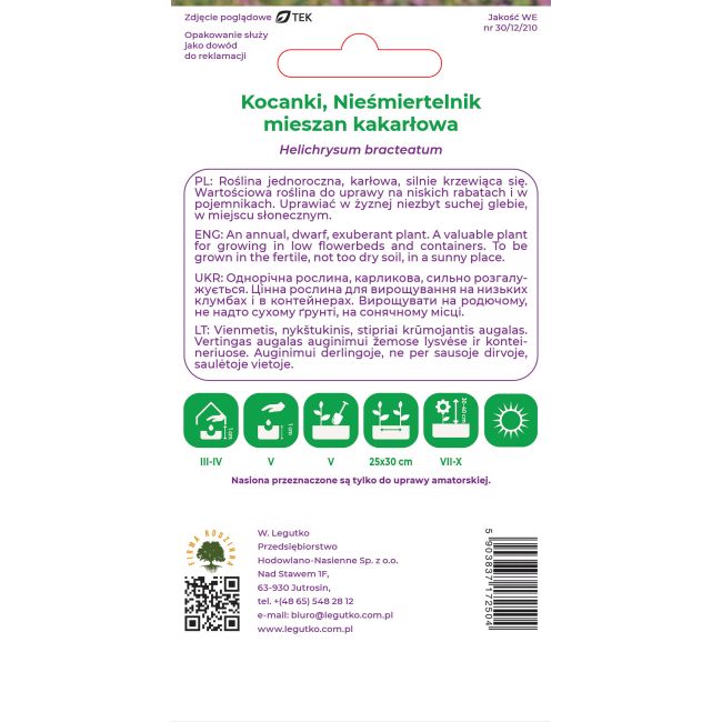 Kocanki, Nieśmiertelnik Tom Thumb mieszanka 0.50g - Nasiona - W. Legutko