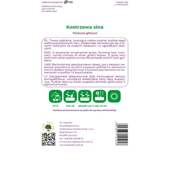 Kostrzewa sina srebrnoniebieska 0.20g - Nasiona - W. Legutko