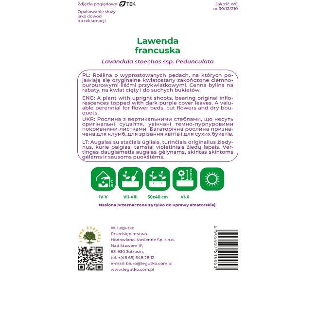 Lawenda francuska purpurowa 0.03g - Nasiona - W. Legutko