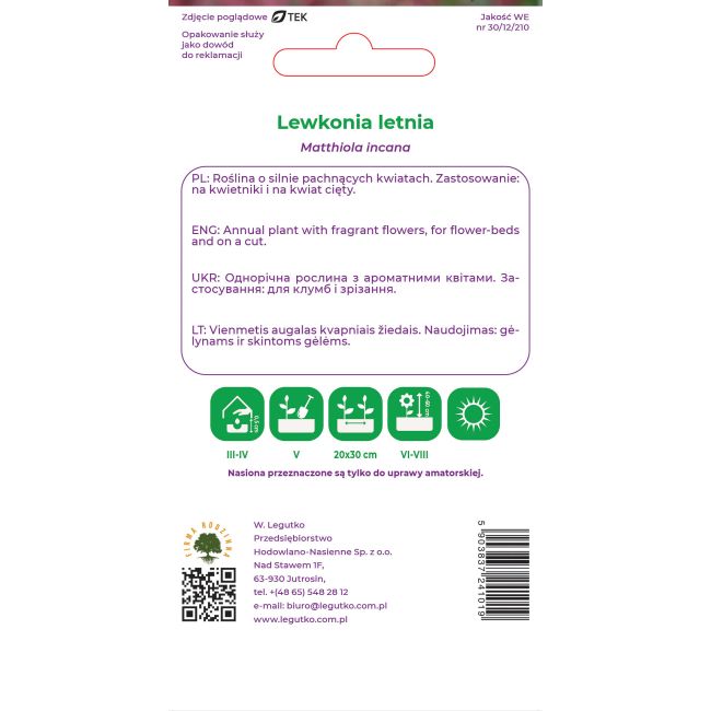 Lewkonia letnia biała 0.50g - Nasiona - W. Legutko