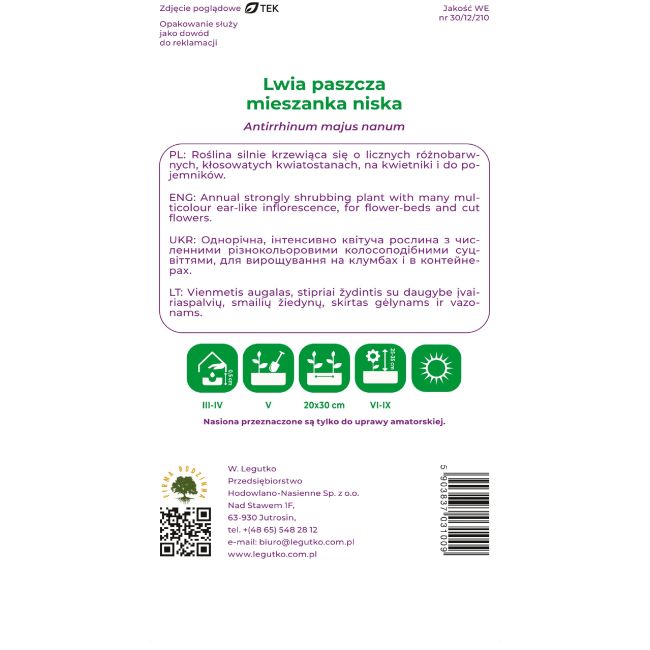Lwia paszcza mieszanka 0.50g - Nasiona - W. Legutko
