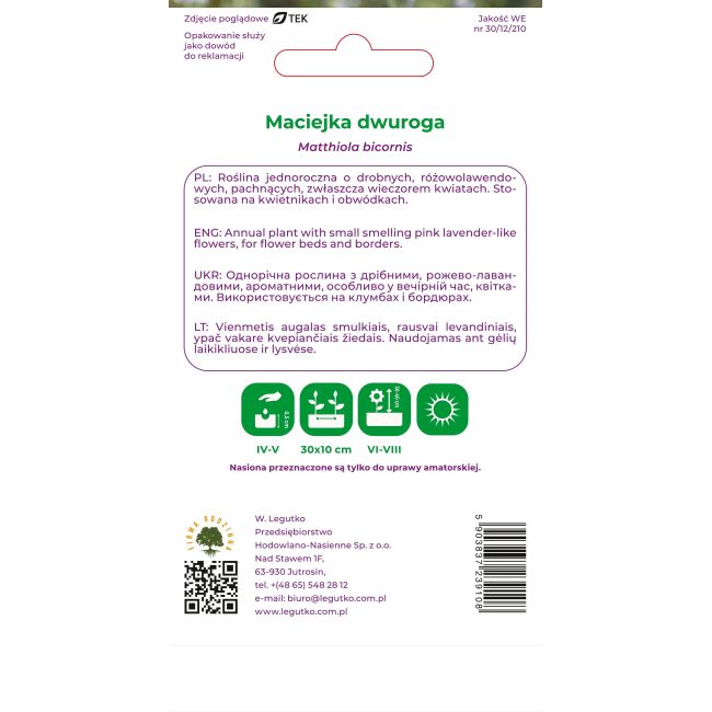 Maciejka dwuroga różowo-lawendowa 5g - Nasiona - W. Legutko