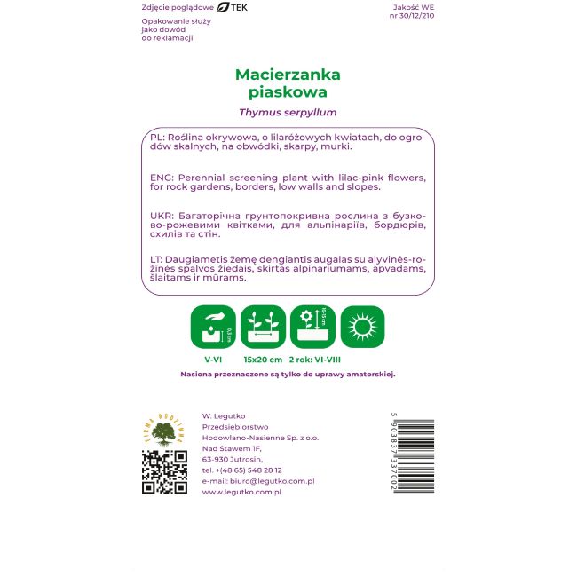 Macierzanka piaskowa lilaróżowa 0.10g - Nasiona - W. Legutko