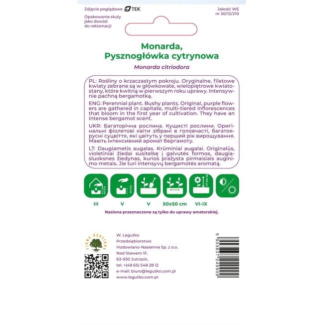 Monarda, Pysznogłówka cytrynowa purpurowo-fioletowa 0.10g - Nasiona - W. Legutko