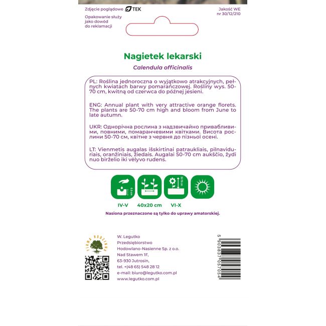 Nagietek lekarski pomarańczowy 3g - Nasiona - W. Legutko