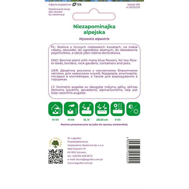 Niezapominajka alpejska niebieska 0.30g - Nasiona - W. Legutko