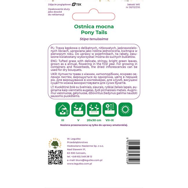 Ostnica mocna Pony Tails zielona 0.05g - Nasiona - W. Legutko