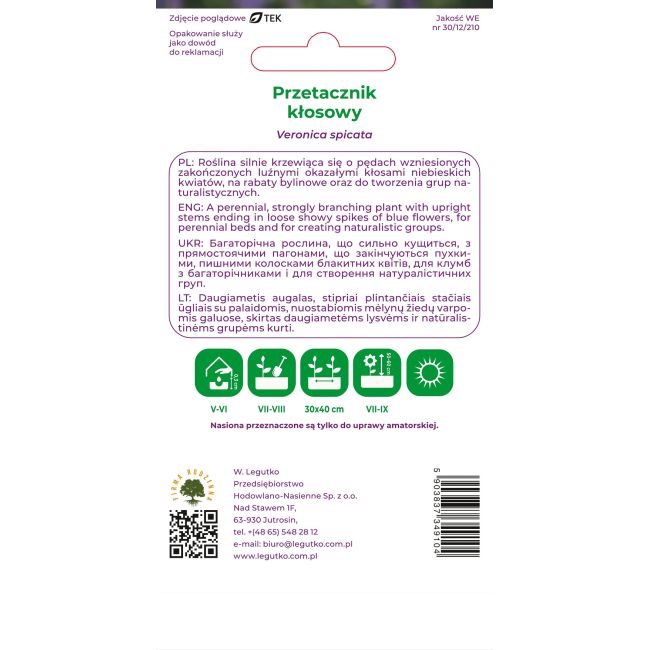 Przetacznik kłosowy niebieski 0.10g - Nasiona - W. Legutko